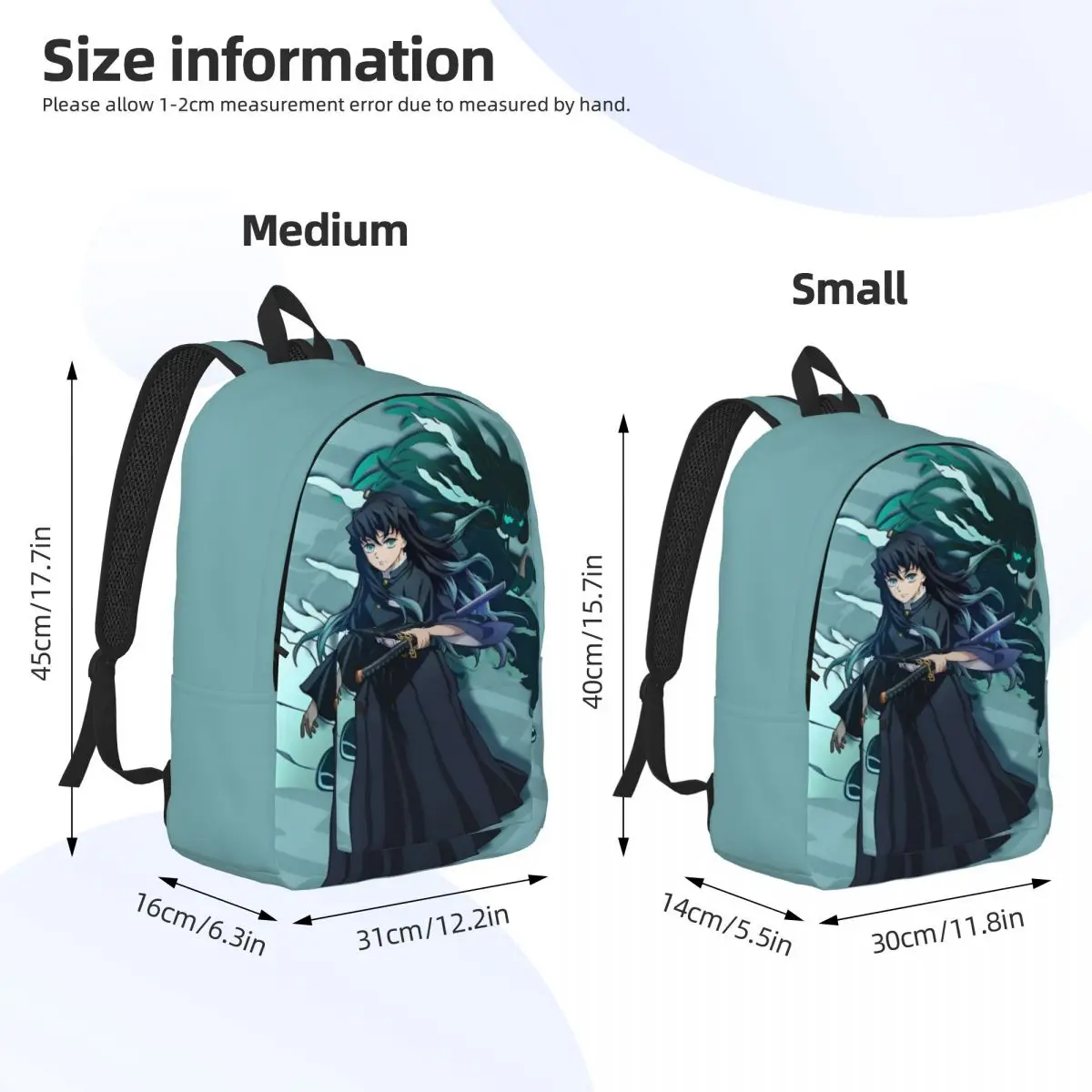 Mist Hashira Muichiro Tokito Zaino Casual Studente Escursionismo Viaggio Zaino Anime Demon Slayer Borse di tela per laptop Leggero