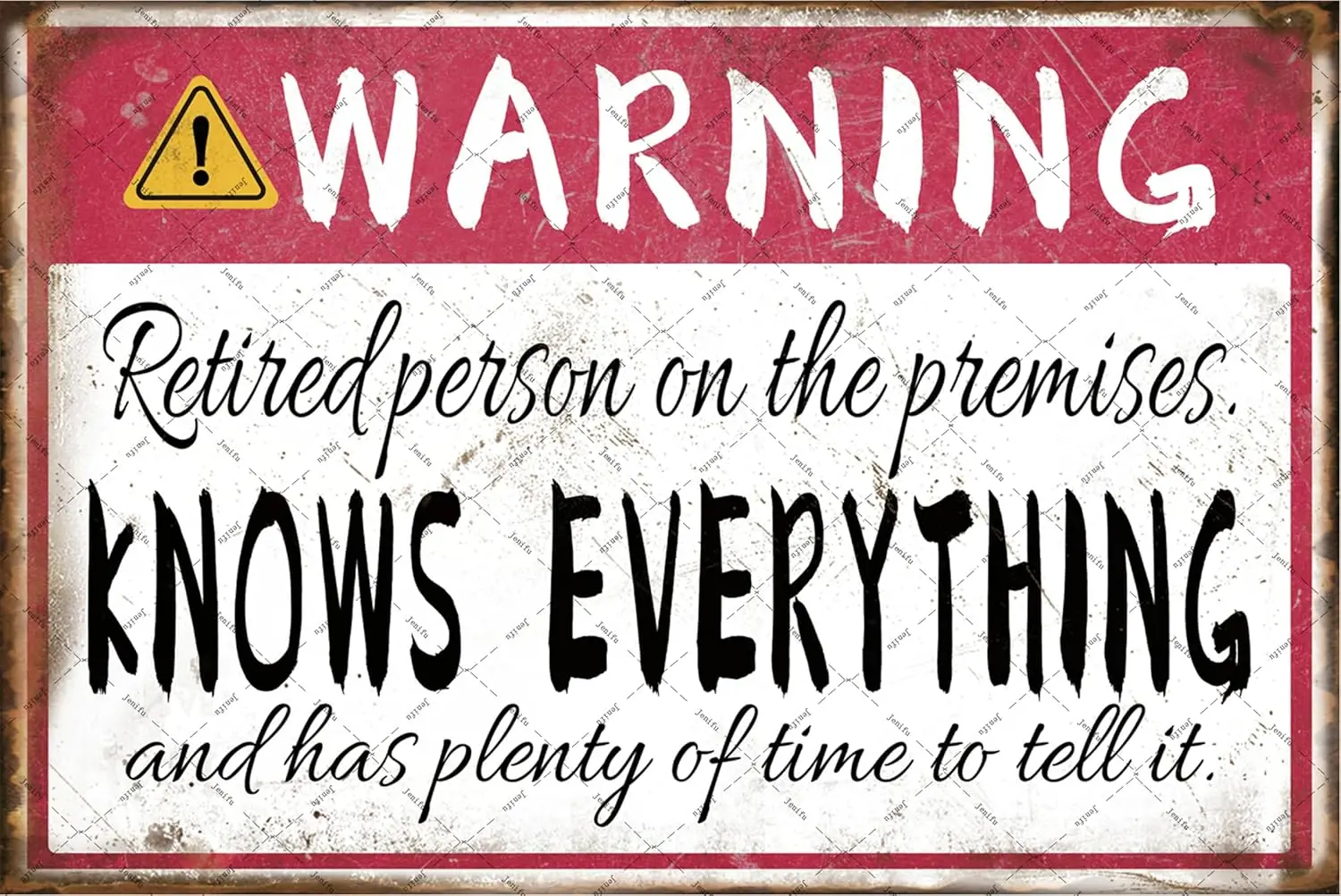 Retirement Signs Warning Retired Person On Premises Knows Everything Metal Tin Sign For Funny Retirement Gifts Humorous Retired