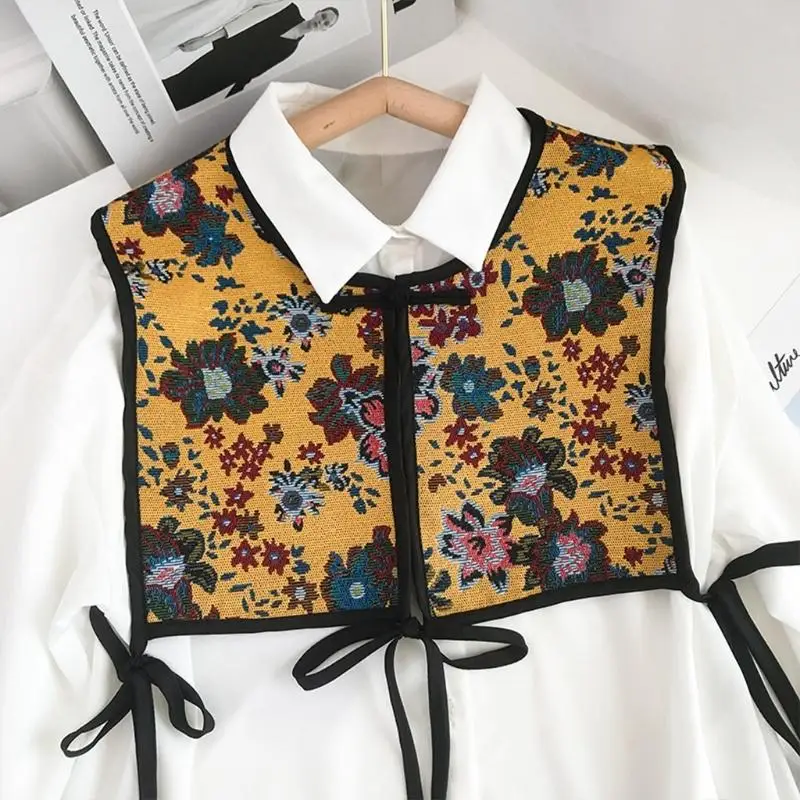 39BD Frauen Chinesischen Stil Stickerei Halb Top Schal Vintage Flroal Cheongsam Gefälschte Kragen Spitze-Up Dekorative Hals – Detail 3