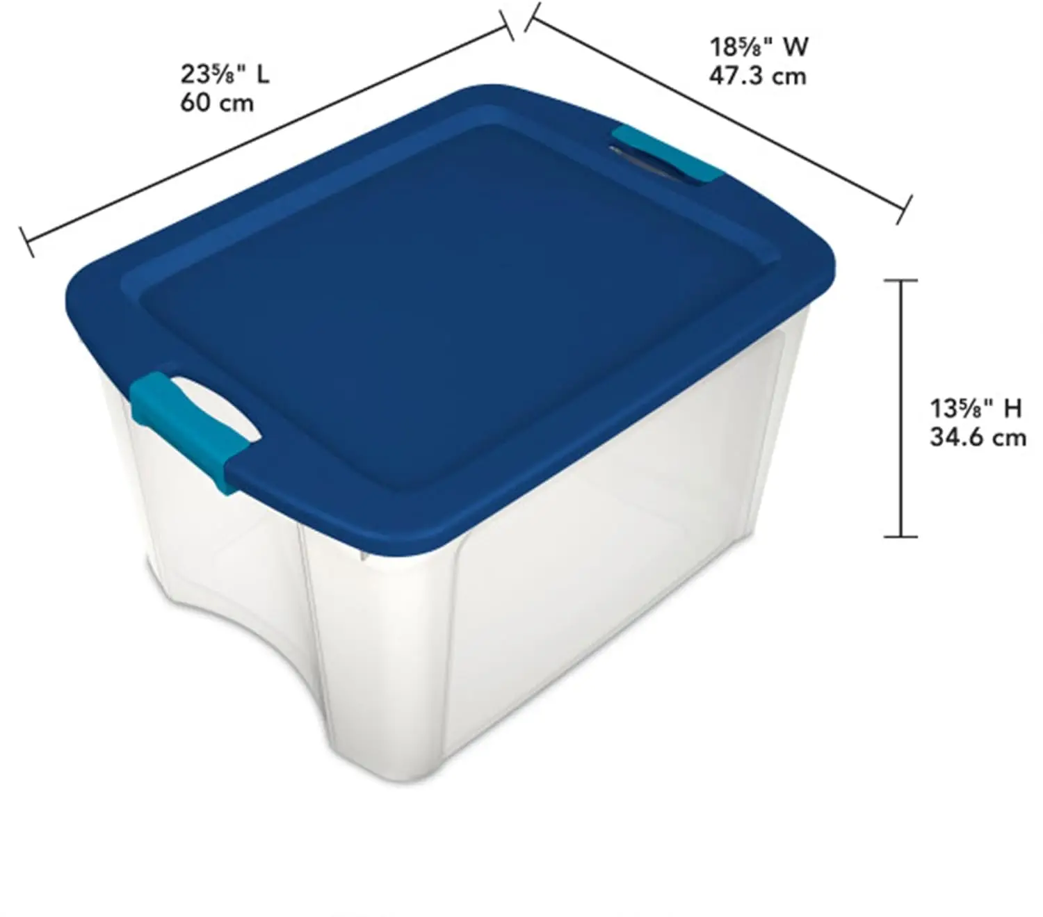 Sterilite 18 Gal Latch and Carry, Stackable Storage Bin with Latching Lid, Plastic Container to Organize Closets,Clear with Blue