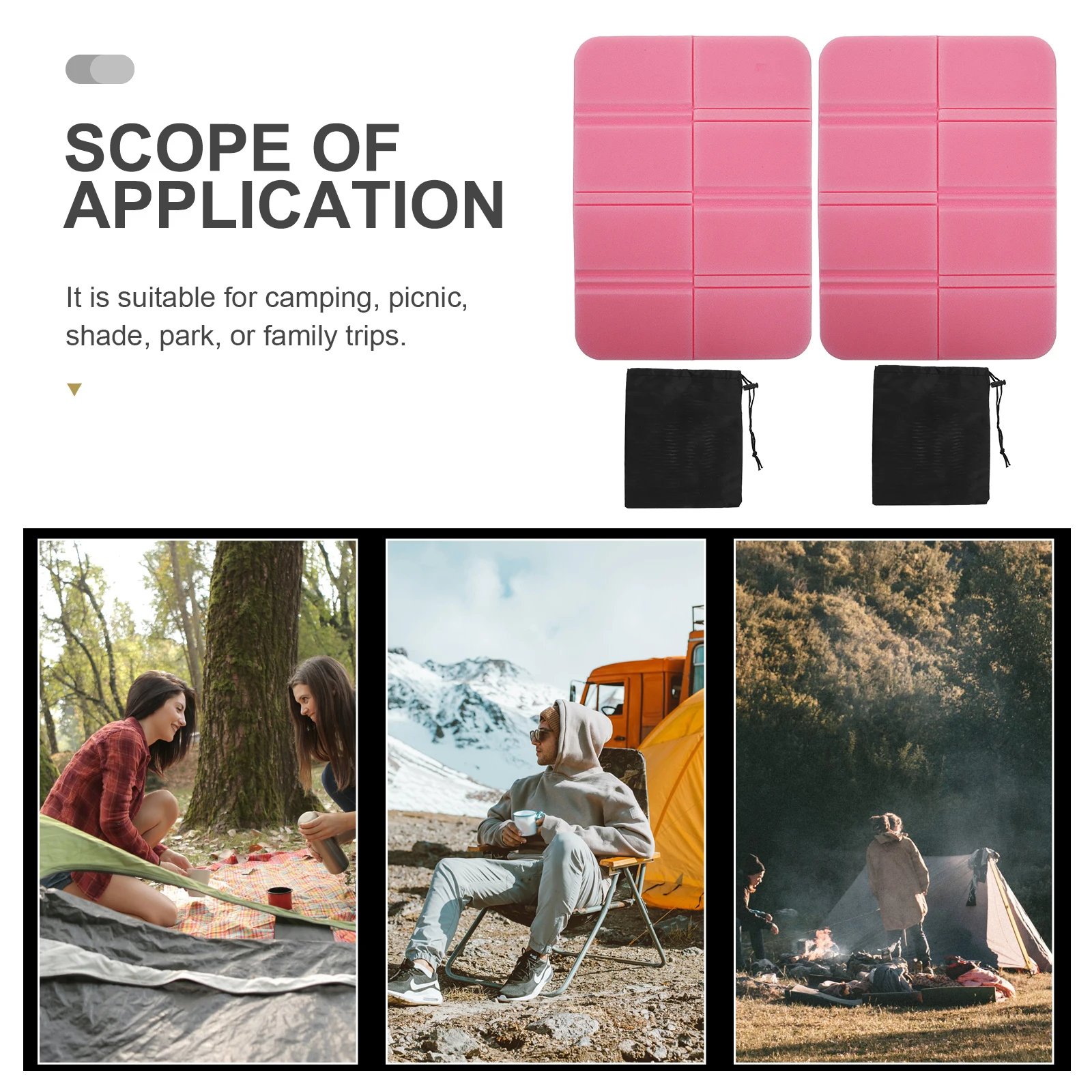 

2Pcs Pink Foldable Camping Cushions Lightweight Portable Outdoor Hiking Beach Picnic Mat Durable Waterproof Storage Bags