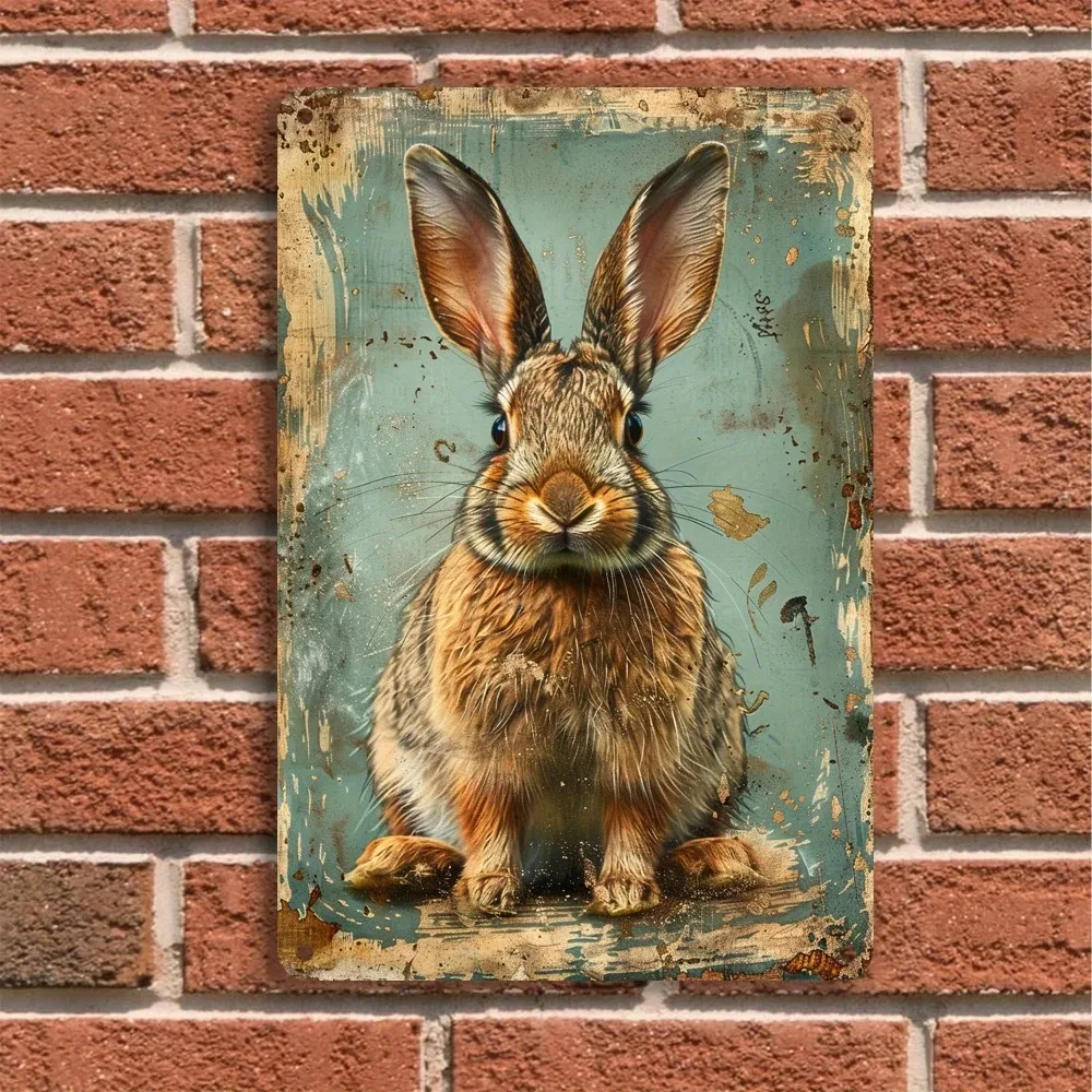 Vintage Rabbit Metal Wall Art – Rustic Brown Rabbit Tin Sign, Suitable for Home, Bar, or Office, 8x12inch Farmhouse Animal Decor