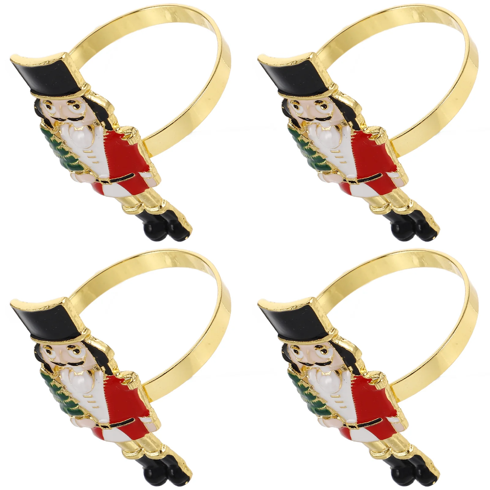 

4pcs Nutcracker Rings Christmas Decorative Table Centerpiece Wedding Holiday Banquet Decoration Serviette Buckles Metal Napkin