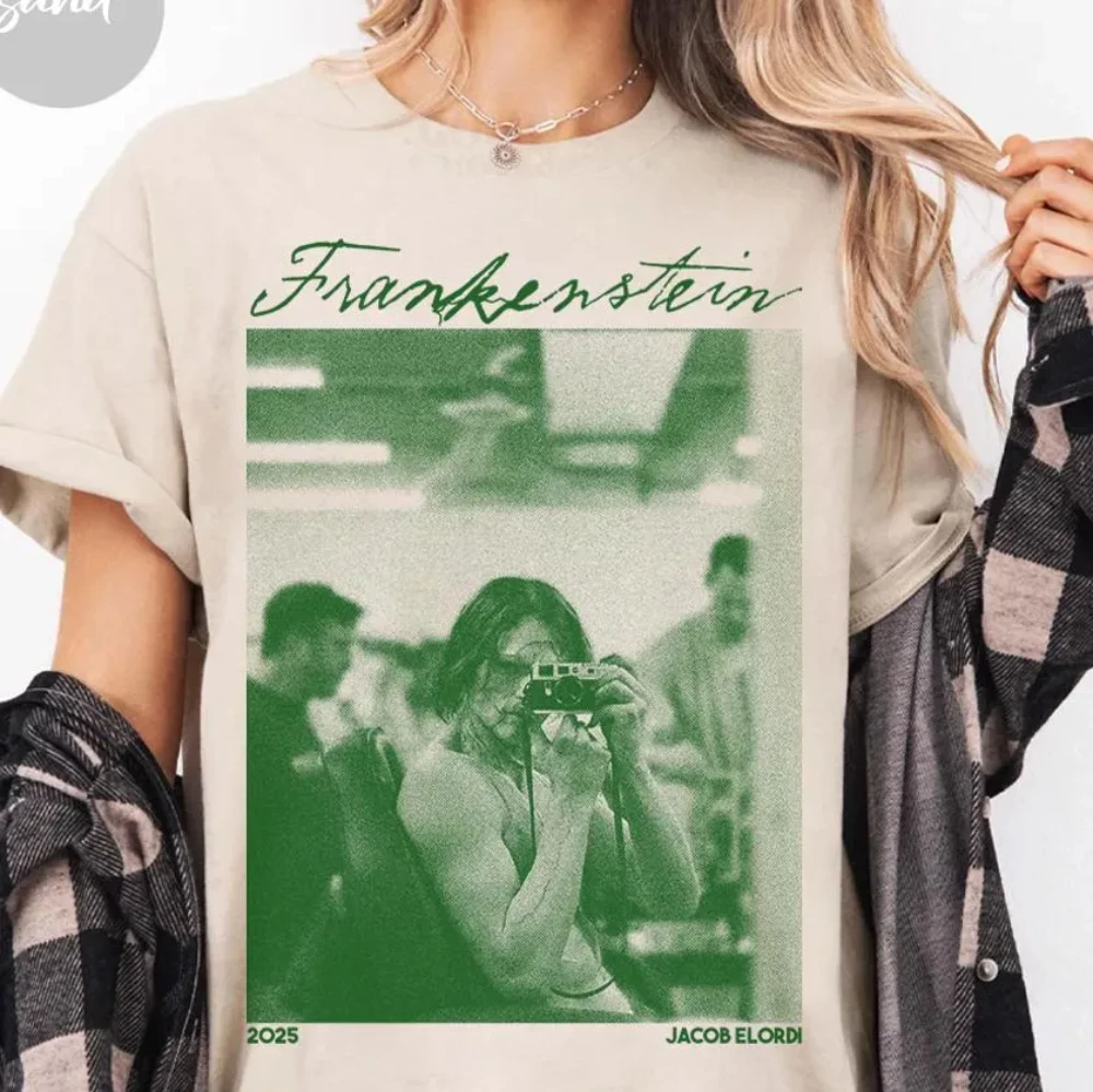 Camiseta de Jacob Elordi emoji, camiseta de parodia de monstruo, estilo de película gótica de terror divertido, ropa informal de algodón puro unisex, camisetas gráficas