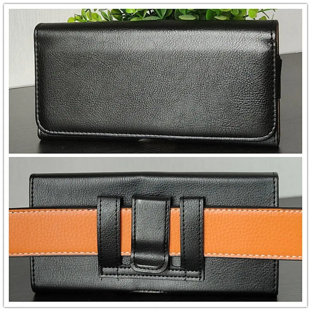 

PU Leather Universal Phone Pouch 4.7-6.5 Inches Simple Mobile Phone Waist Bags Sewing Process Covered Phone Belt Clip Cover