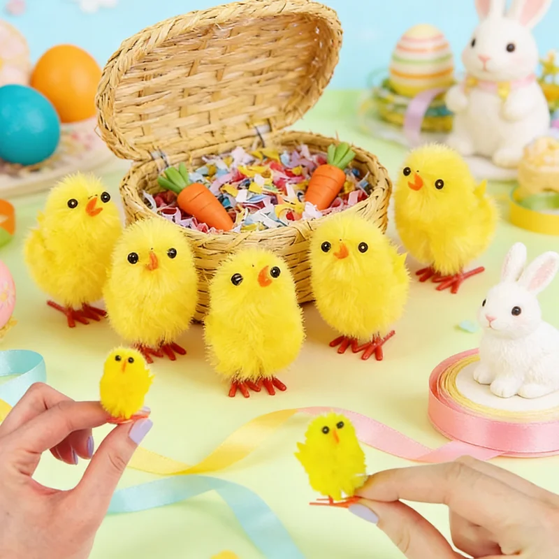 Pollito de Pascua Adorable, Mini Peluche de Simulación de Animal, Pequeño Pollo Amarillo, Decoración de Fiesta DIY, Regalo de Pascua para Decoración del Hogar