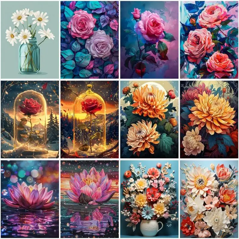 

CHENISTORY 5D DIY Diamond Painting Lotus Full Diamond Embroidery Peony Flower Mosaic Cross Stitch Kits Needlework Home Decor