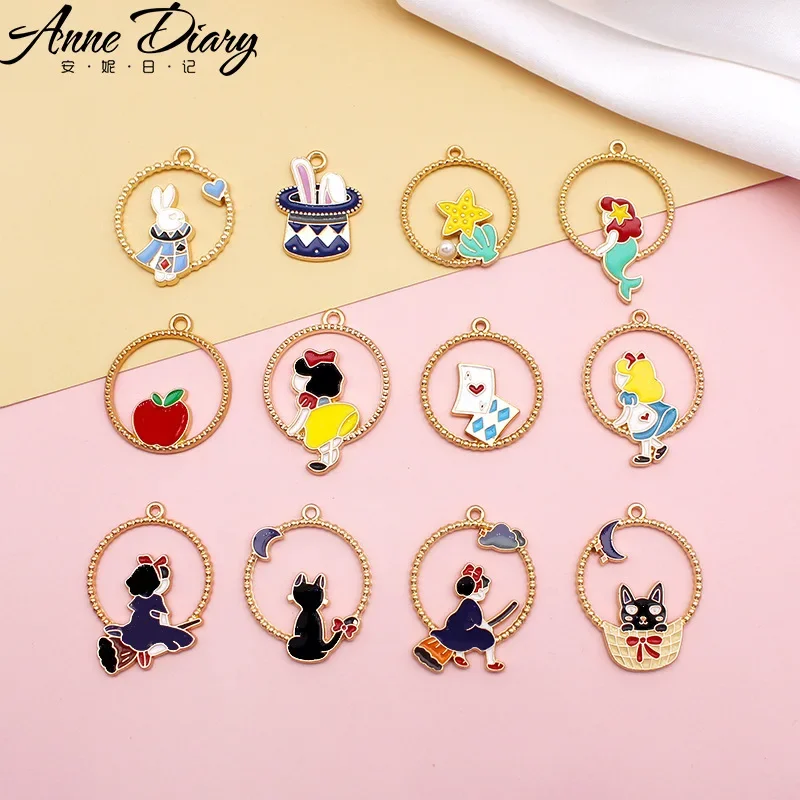 Disney Princess Series Alloy Drop Oil DIY Earrings Material Cartoon Cat Poker Magic Rabbit Accessories Pendant