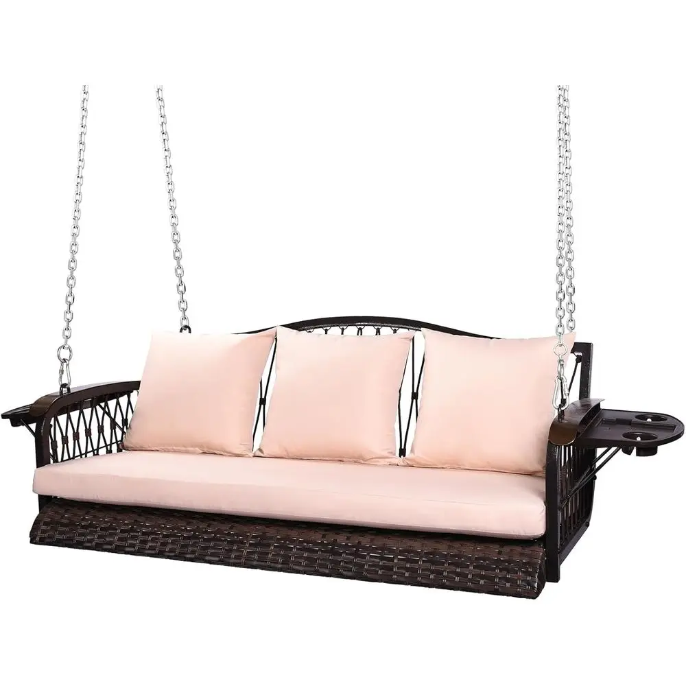 

Durable 3-Person Porch Swing with Cushions, 900lbs Capacity, for Outdoor Patio or Garden
