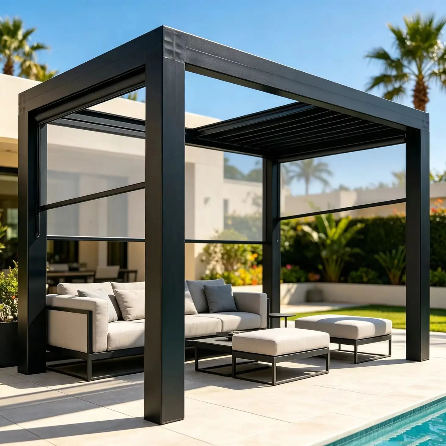 Commercial Duty Aluminum Pergola Electric Gazebo – Retractable Roof, Heavy Duty Aluminum Lasting Frame for Restaurant Patio