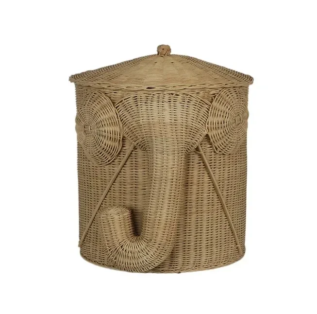 Handmade rattan elephant shaped miscellaneous basket, bathroom dirty clothes basket, toy storage basket, hotel and homestay