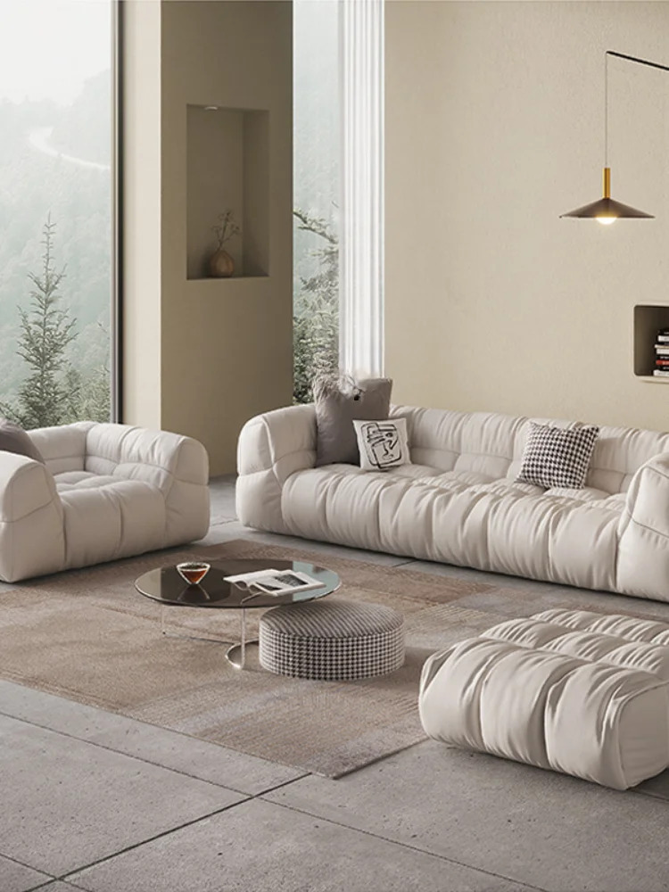 Silicon Leather Straight Row Sofa Small Apartment Cream Living Room down Cloud Sofa