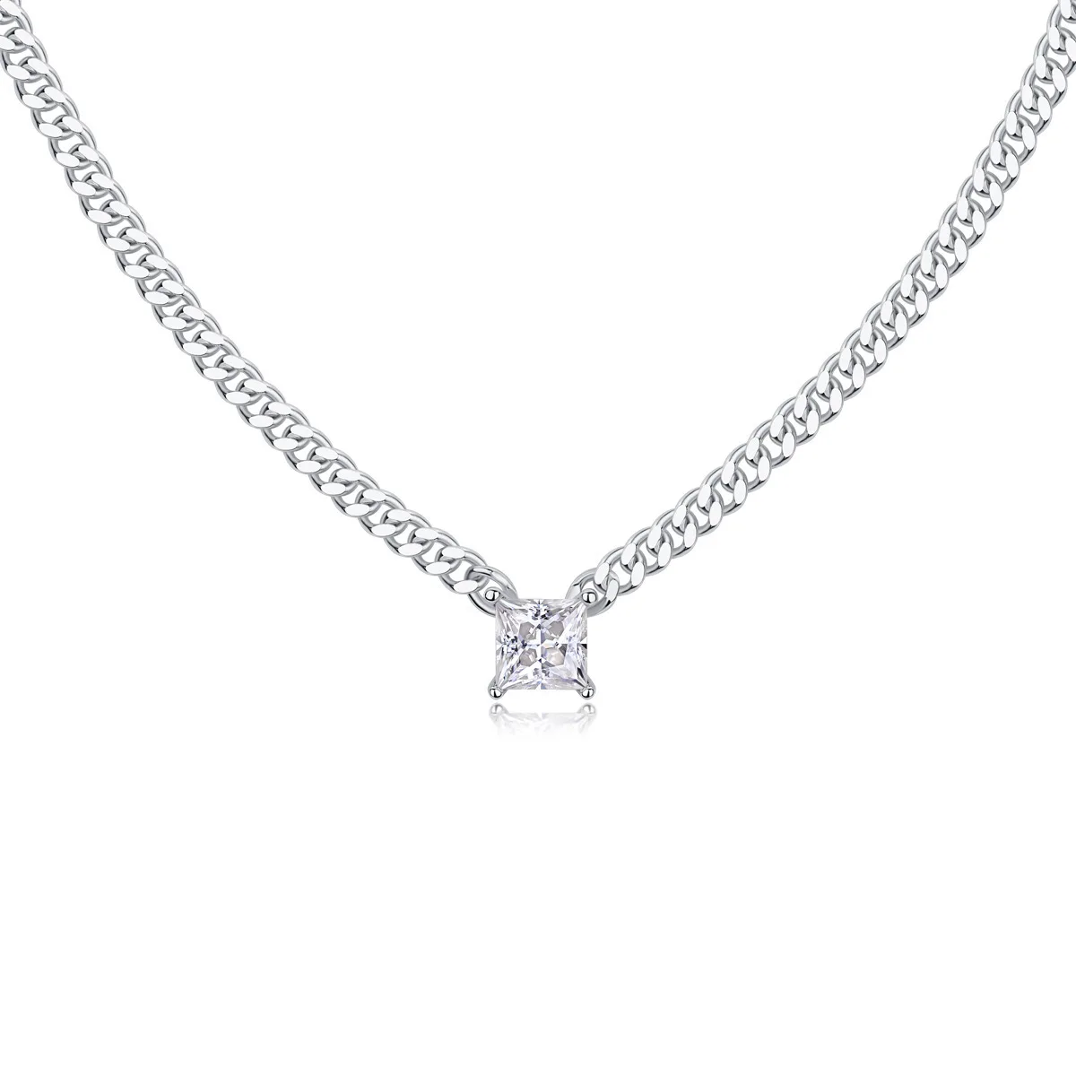 

1ct 5.5mm D Color Princess Moissanite Cuban Link Necklace for Women Fine Jewelry 925 Sterling Silver Pass Tester with Gra Gift