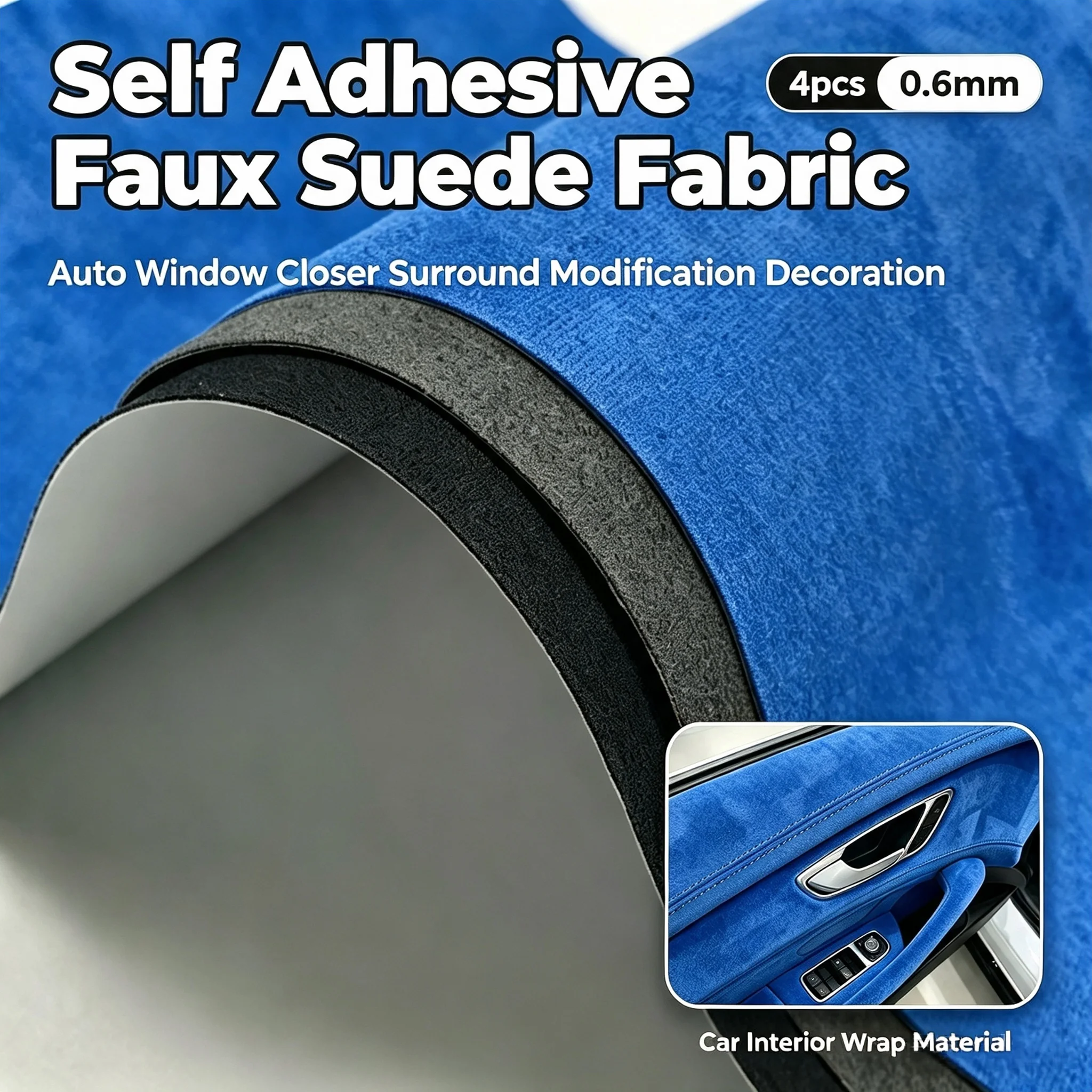 Self Adhesive Faux Suede Fabric 4Pcs 10×80cm 0.6mm, Interior Wrap Material For Auto Window Closer Surround Panel Modification
