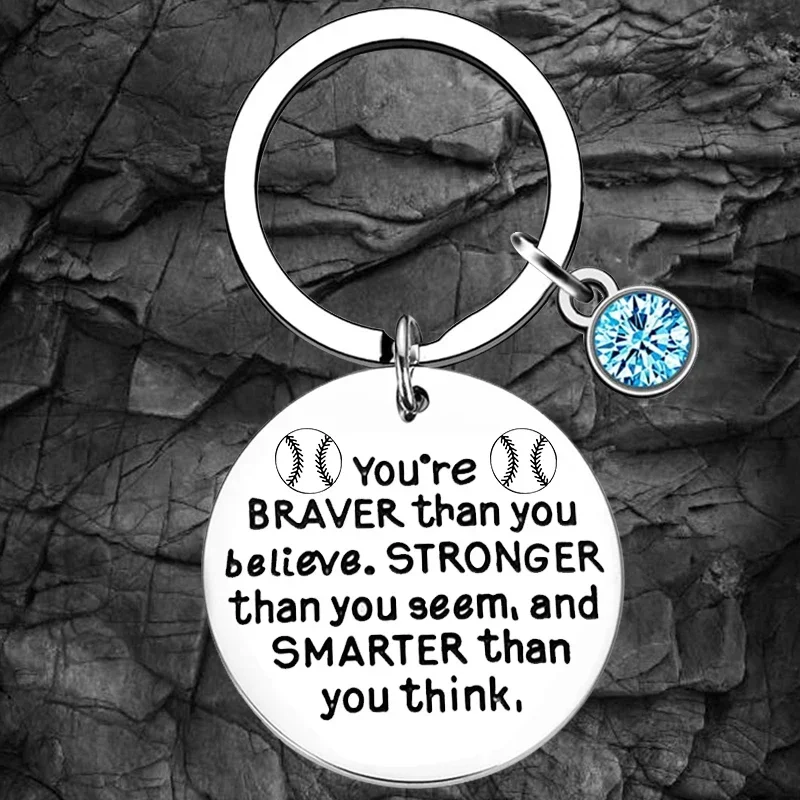 Baseball Keychain Inspirational You’re Braver Than You Believe Key Rings Baseball Players gifts son husband boyfriend gift