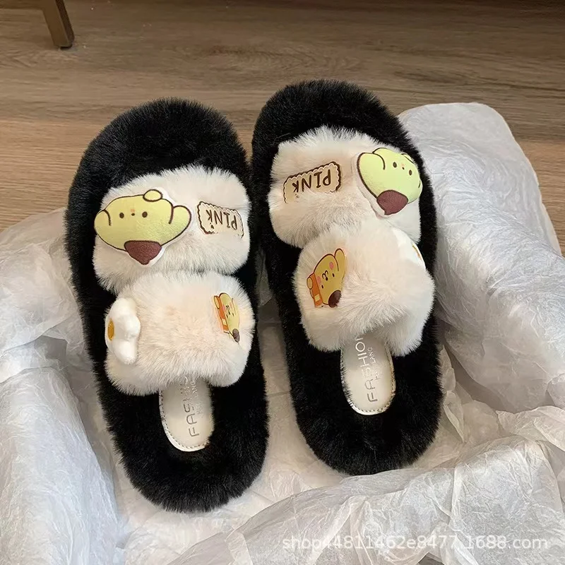 Sanrio Kuromi Cute peluche pantofole Cartoon Women autunno inverno Home pantofole Indoor Bedroom Fashion Casual Warm Furry Shoes