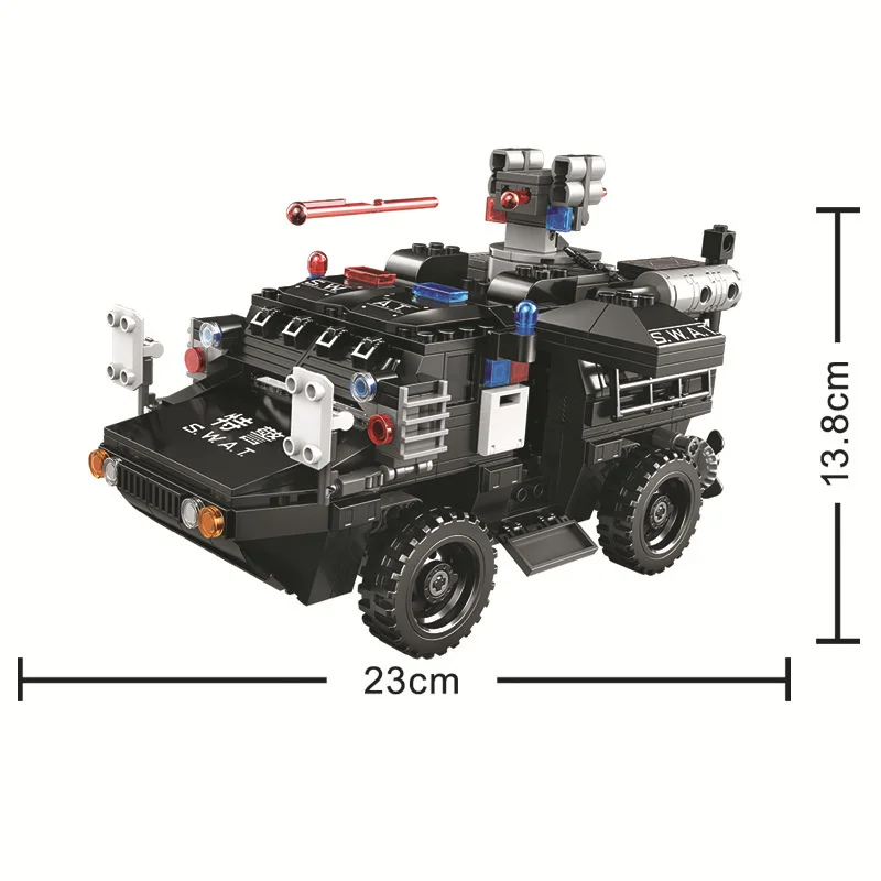 Stadt SWAT Team Militarys Fahrzeug Lkw Spezielle Auto Polizei Hubschrauber Gefängnis Set Modell Buidling Kits Mobile Comman Station Schiff