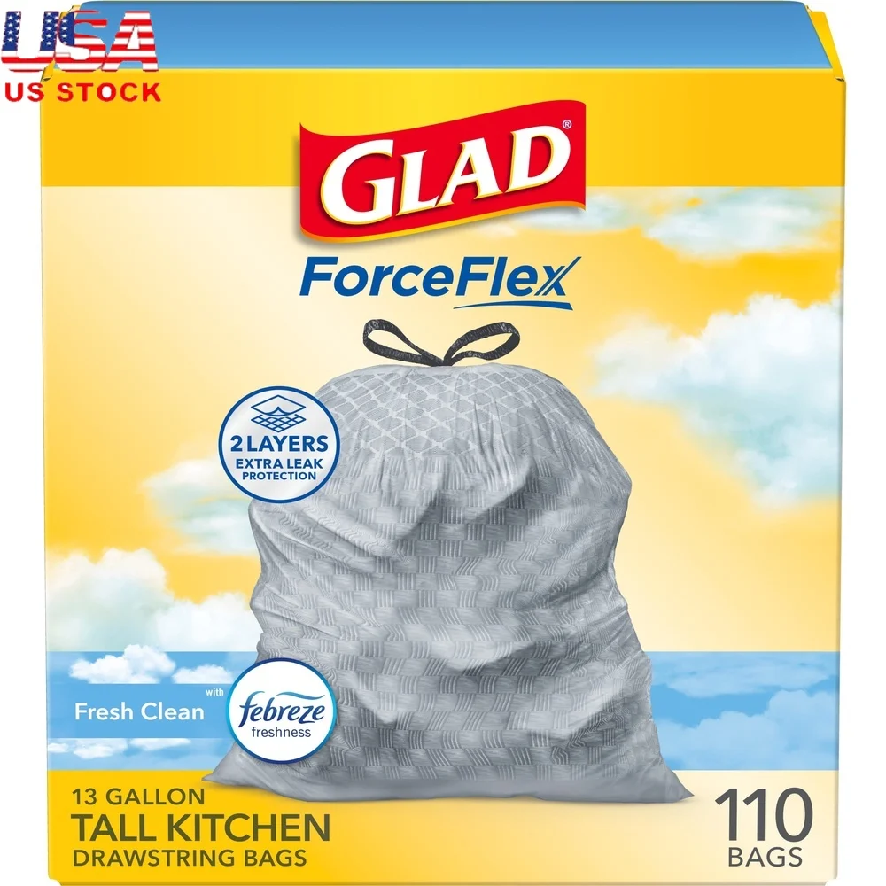 

ForceFlex 13-галлонные мешки для мусора на шнурке, счет 110, герметичный контроль запаха, свежий чистый аромат, прочные ручки, технология банки