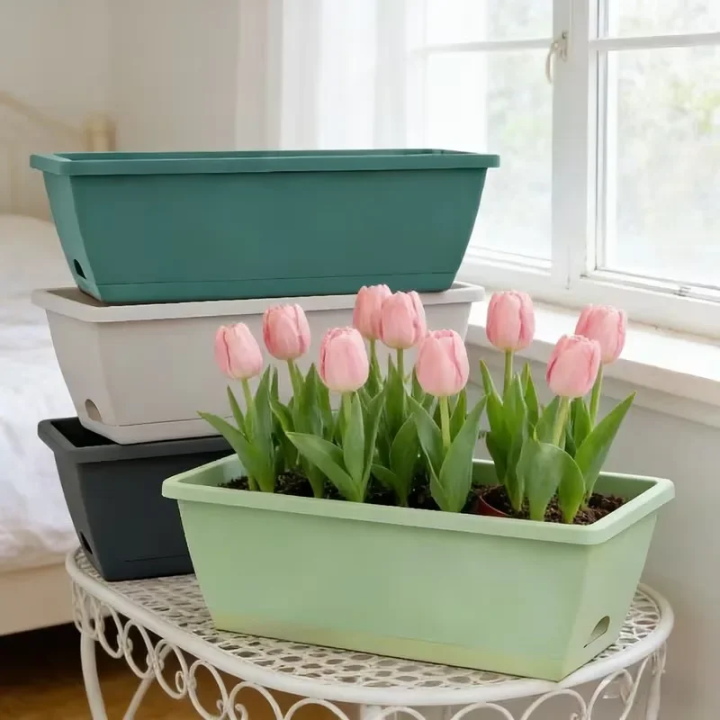 Rectangle Plant Containers Decors with Drainage Holes Flower Pot Plant Pot Window Box Planter for Outdoor Garden Home
