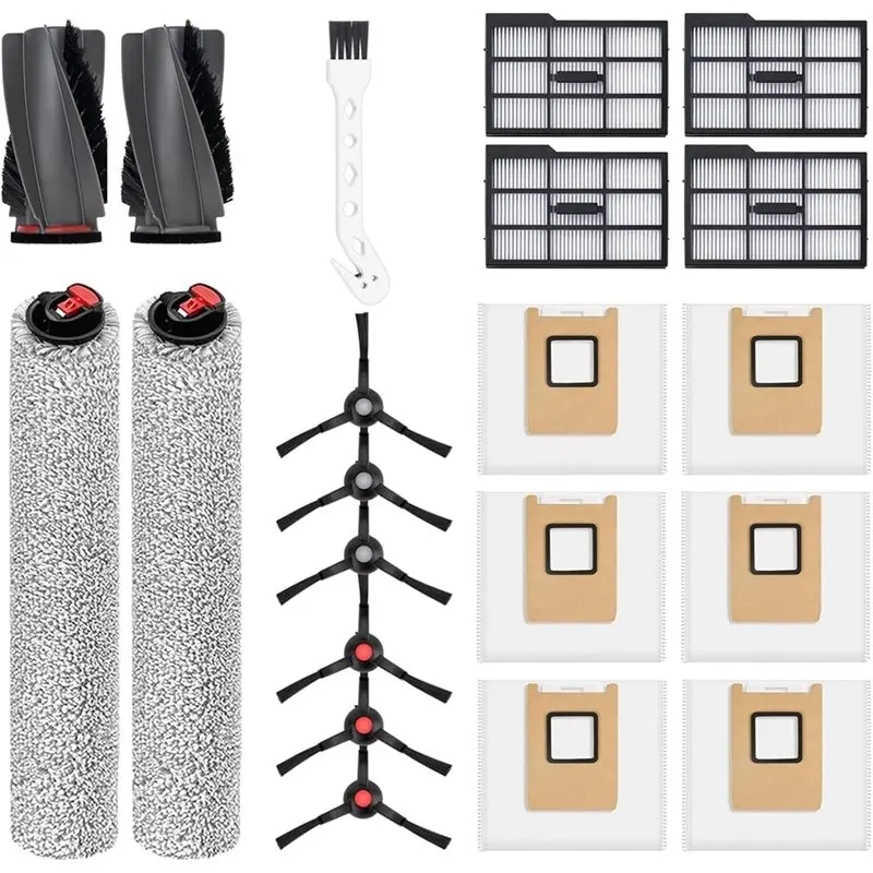 

【HOT SELLING PRODUCTS】For Eufy E25 Omni/E28 Omni Replacement Kit:Main Brushes 1 Pair, Roller Mop 2 Units, HEPA Filter 4Pcs(L), S