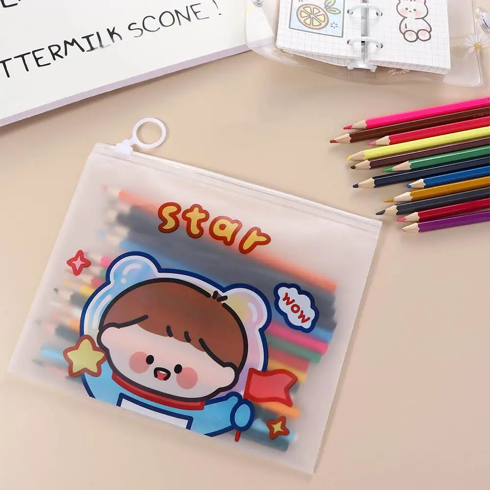 1 Pc PVC File Storage Bag Kawaii File Folder High Capacity Information Bag Cartoon Pen Case Learning Stationery Office Supplies