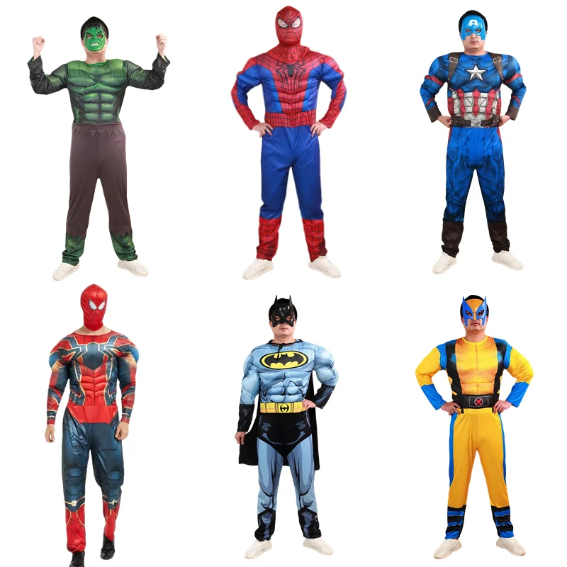 

Superhero Hulk Captain America Cosplay Costume Adult Men Clothes Spiderman Deadpool Muscle Suit Halloween Carnival Party Suit