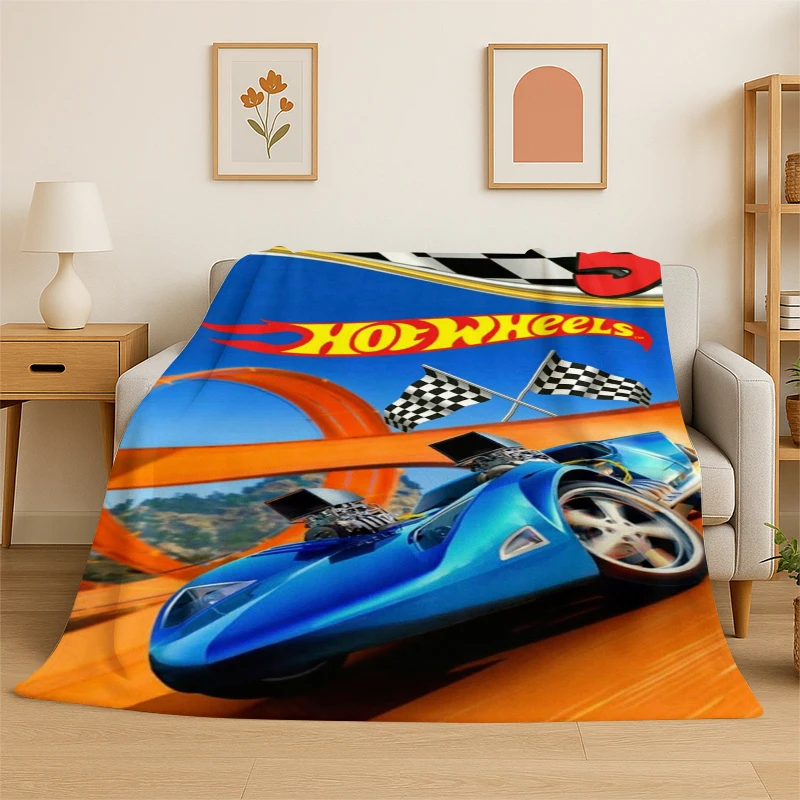 Cartoon H-Hot Wheels Racing Car Flannel Blanket Soft Warm Throw Blanket for Bedroom Living Room Bed Travel Camping Picnic Kid