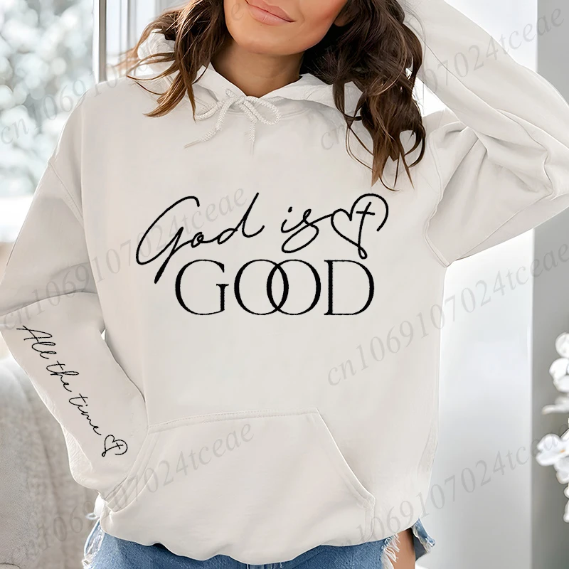 God Is Good Hoodies Womens Sweatshirts Boho Christian Bible Verse Print Pullovers Sportwear Clothing Casual Woman Hooded Tops