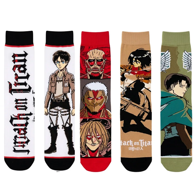 Attack on Titan Eren Yeager Mikasa Ackerman Socks High‑Quality Anime‑Printed Thickened Warm Mid‑Calf Socks for Autumn and Winter