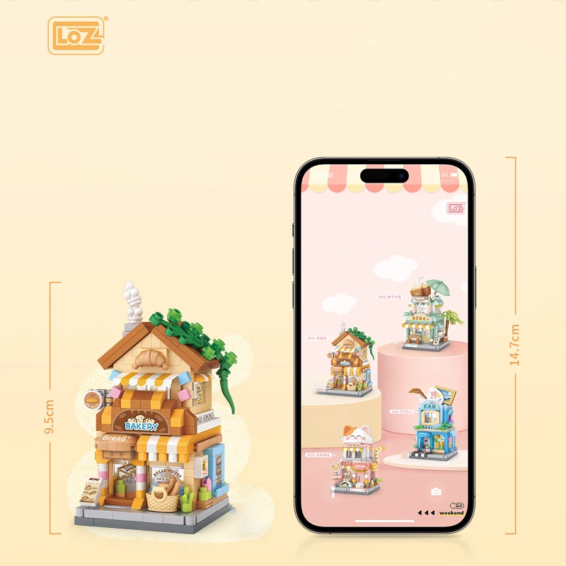 LOZ Food Street Bakery Milk Tea Shop DIY Architectural Model Assembly Toy Building Blocks Street Scene Kids Birthday Gifts view 6