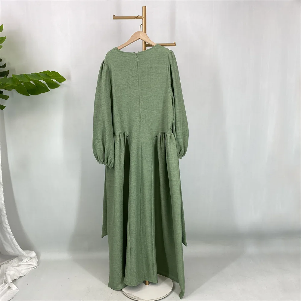 Eid Dress Abaya Women Modest Dresses Lace Up Muslim Jalabiya Dubai Abayas Kaftan Islam Vestidos Ramadan Morocco Maxi Gown 2