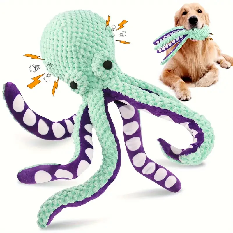 

1pc Adorable Octopus-Shaped Plush Pet Grinding Teeth Squeaky Toy - Interactive Chewing Companion for Medium Breed Dogs