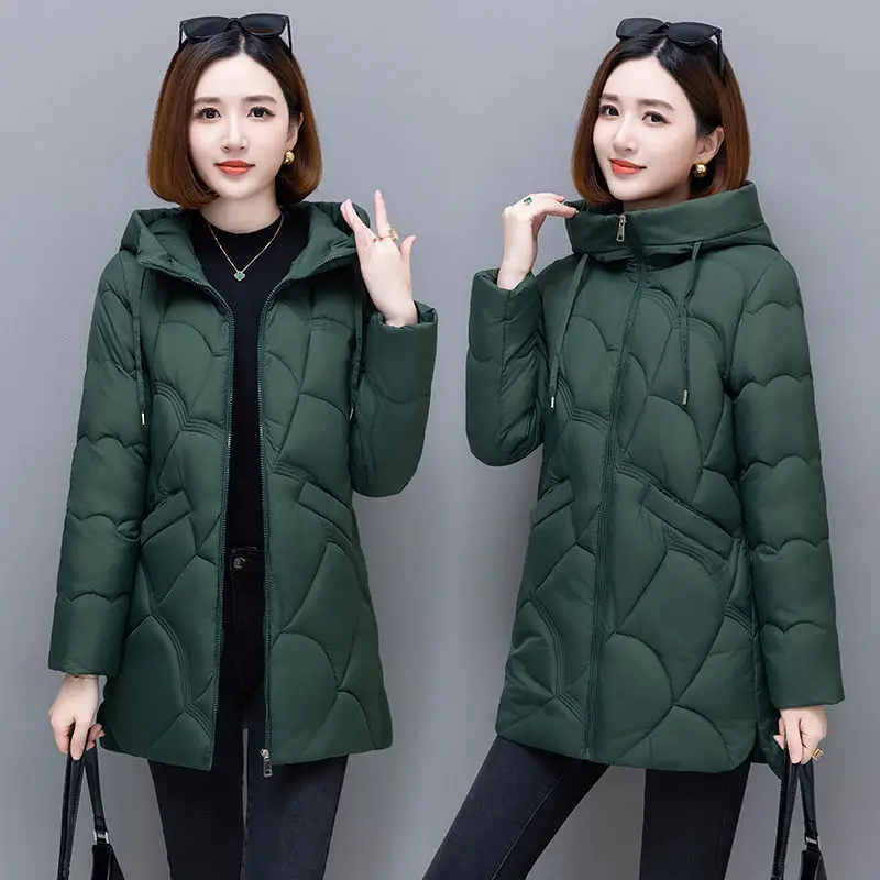 Ladies Fashion Winter Coat Women Down Cotton Hooded Jacket Woman Casual Warm Outerwear Jackets Female Girls Black Clothes PA1021