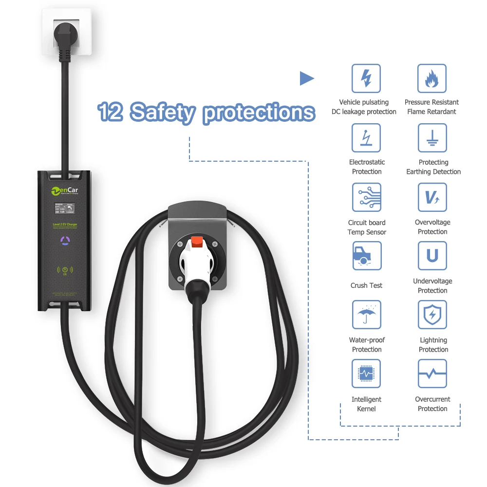 Zencar 16A 11kw 3 phase 380V type 2 ev charger evse wallbox with Red CEE plug 5 pins