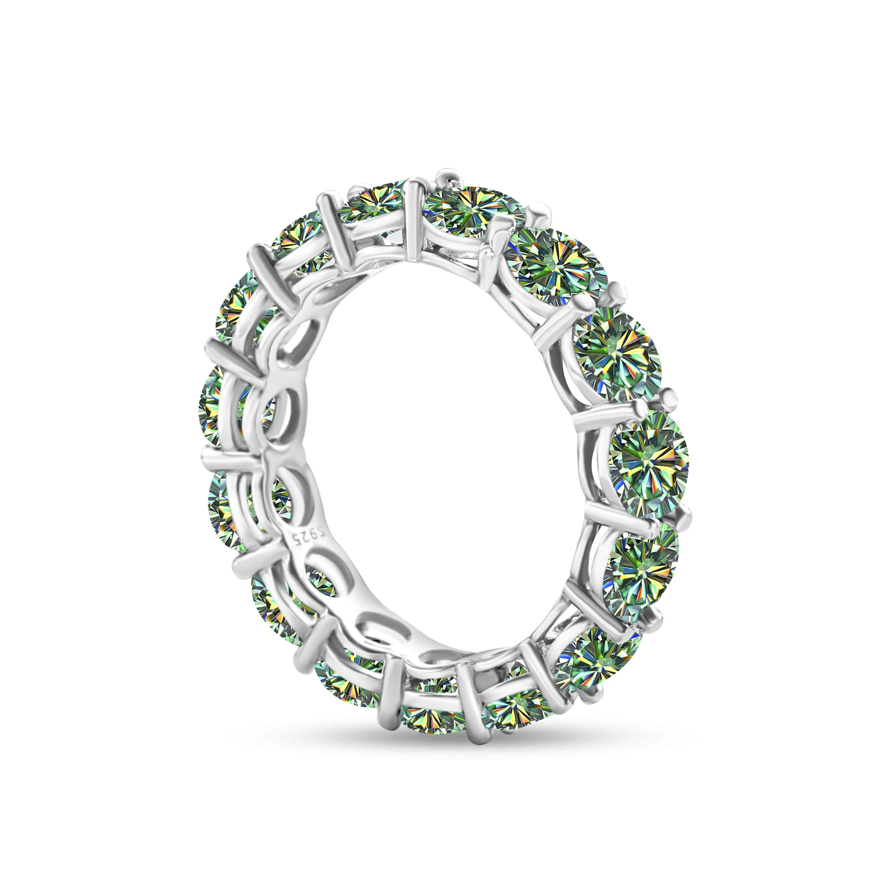 5 mm 7 Karat bunter Moissanit-Ring, 925er Silber vergoldet, mit Weißgold, Ehering, Ewigkeitsband, Verlobungsringe für Frauen – Detail 6