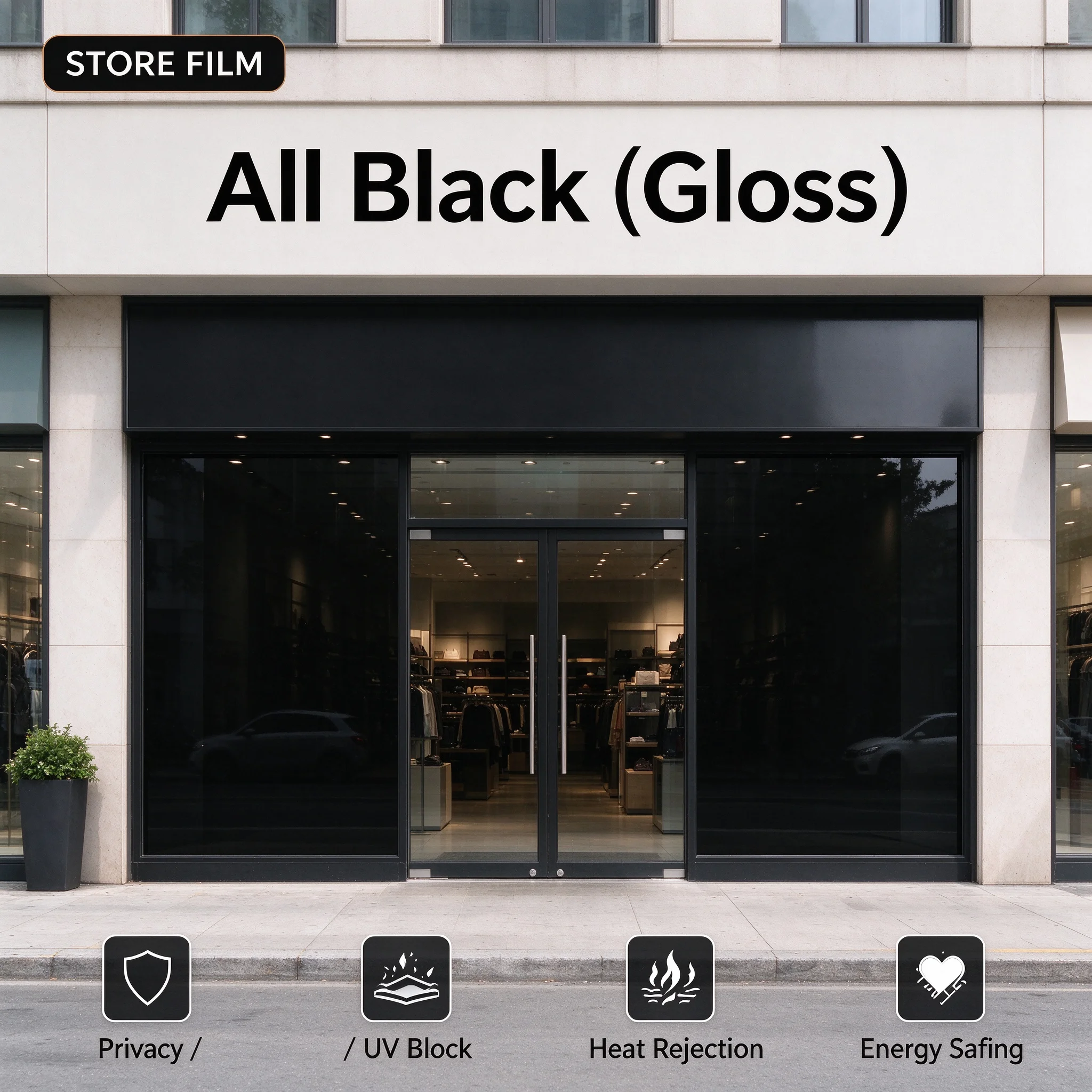 One Way Vision Privacy All Black PET Window Film Roll Heat Insulation Solar Control Anti UV DIY Install Home Car
