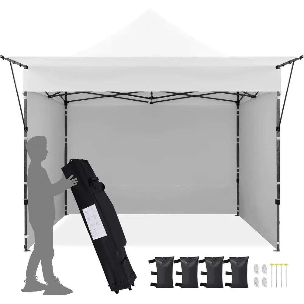 مظلة منبثقة فورية مقاس 10 × 10 مع جوانب قابلة للإزالة ومظلة وعجلات وأكياس رمل وأوتاد للمناسبات الخارجية والحفلات والشاطئ - أبيض #1