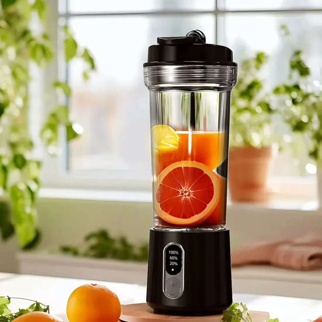 Portable Blender with Digital Display Electric Fruit Mixer 4000mAh USB Rechargeable Juicer Cup with 4 Extended Cyclone Blades