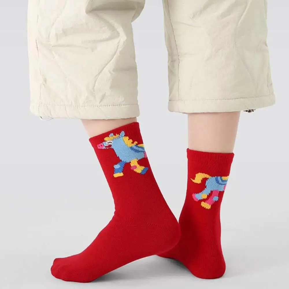 

Cartoon Chinese Style Kids New Year Socks Good Luck Funny Horse Year Red Socks Cartoon Children Red Socks New Year Celebration