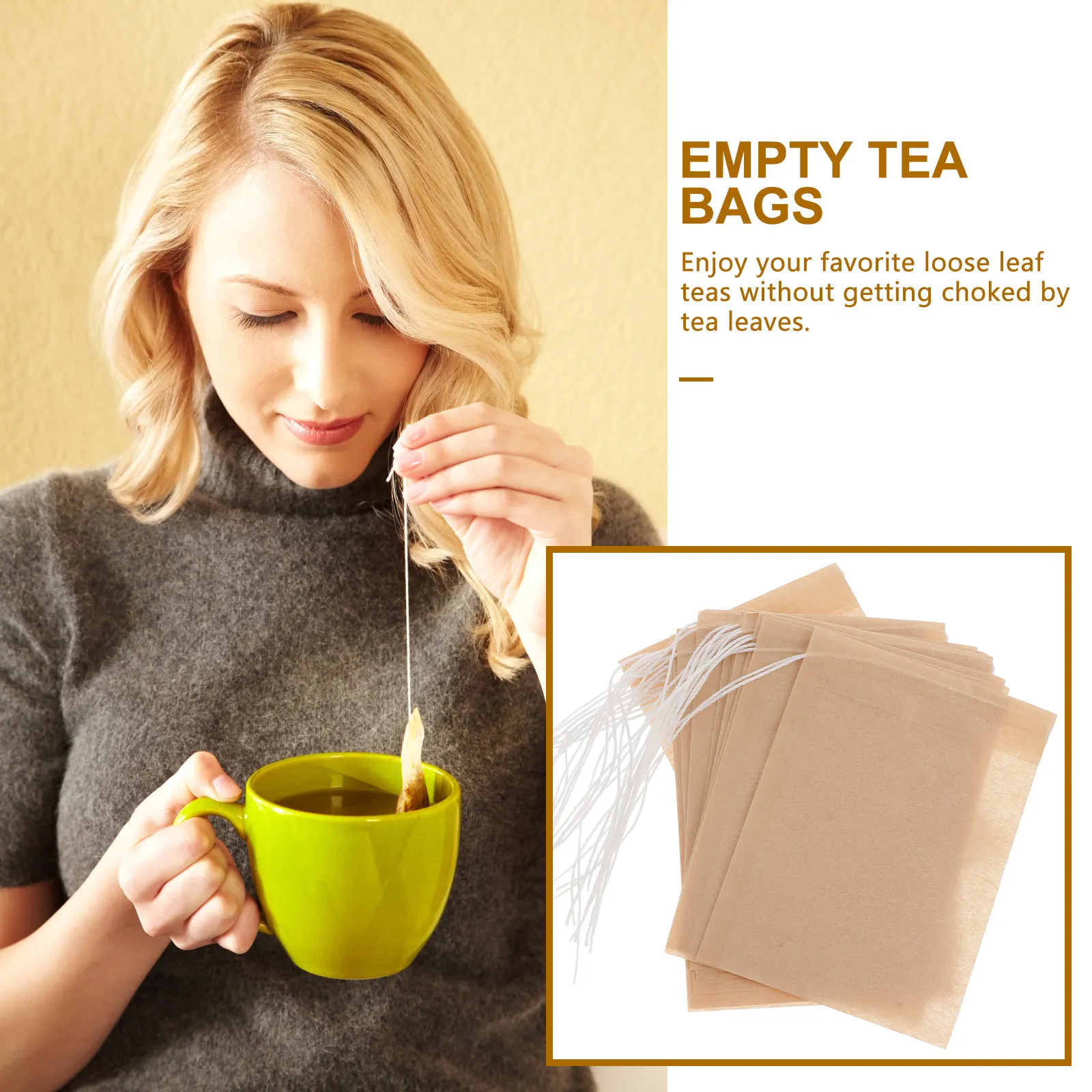 100Pcs Empty Drawstring Tea Bags 5x7cm Premium Food Grade Filter Paper Pouches for Loose Tea Coffee Herbs Herbal Powder Easy