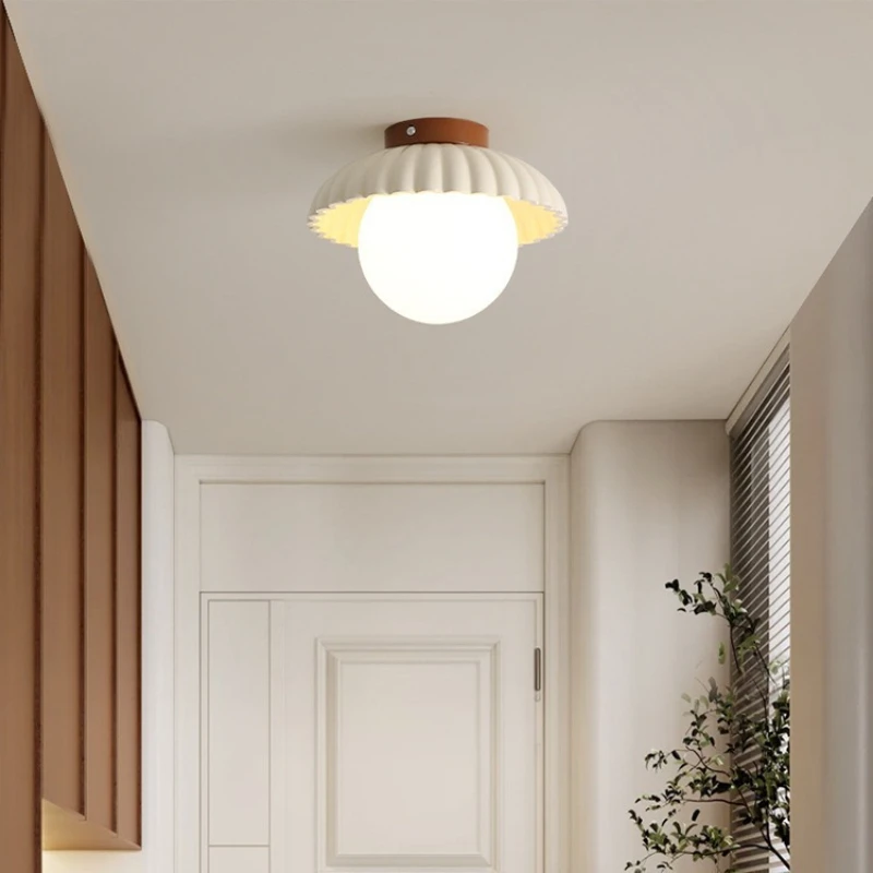 Modern Minimalist Ceiling Lamp Glass Tricolor Light Corridor Hallway Balcony Entrance Cloakroom Iron Cream Flower Ceiling Light