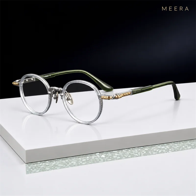 81087 Vintage Gothic Punk Round Glasses with Silver-Tone Cross Temples & Lightweight Titanium Prescription Optical Frames
