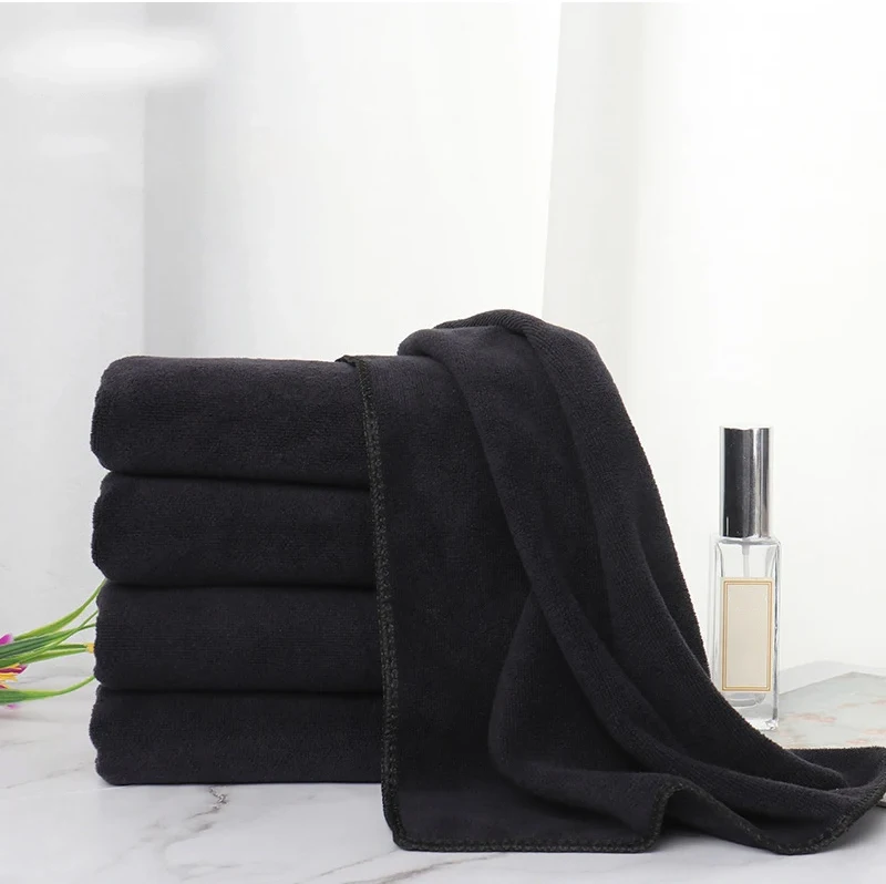 5-teiliges Set schwarzer, bleichmittelbeständiger Mikrofaser-Handtücher für Schönheitssalons, Haartrocknung, Zuhause, Hotel, Resort, Spa – Detail 7