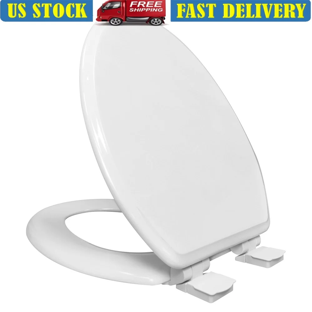 

Удлиненное сиденье для унитаза с медленным закрытием, быстроразъемное регулируемое мягкое закрытие петли, легко чистится, прочное рисовое шелушиное дерево, 19 дюймов, белый