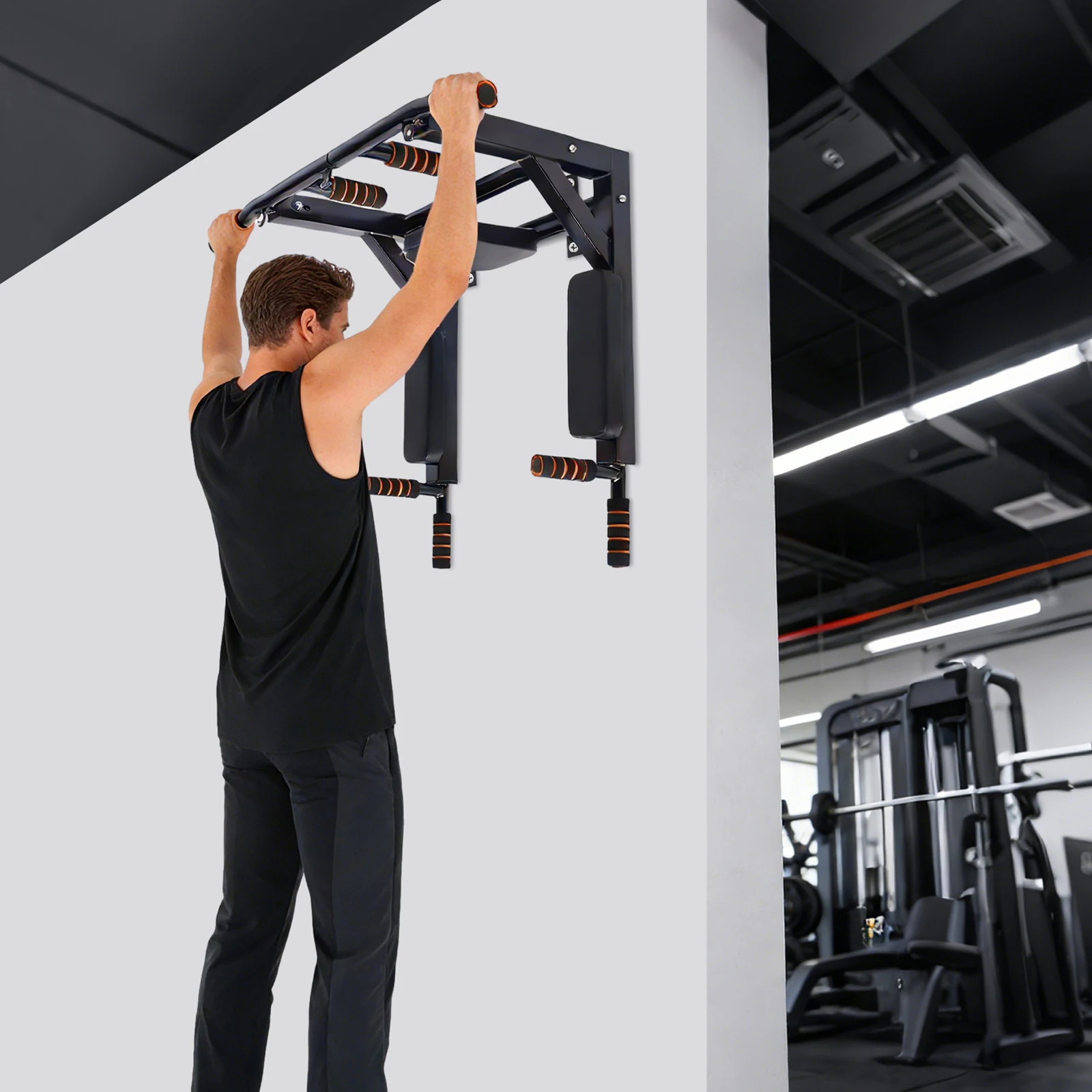 Klimmzugstange zur Wandmontage, Multifunktionale Klimmzugstange mit bis zu 200 kg Tragkraft, Trainingshalterung, Dip-Station für Zuhause