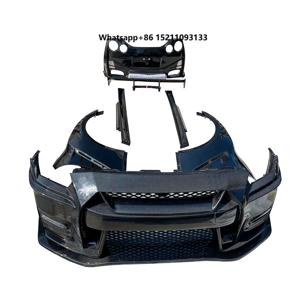 New CUBE Car Wet Carbon Fiber Gloss Finish Carbon Black Body Kits Nissan GTR Modified Front/Rear Bumper Lip Side Skirts Spoiler
