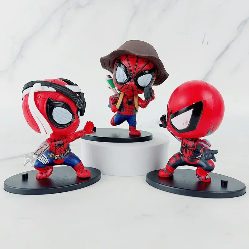 Disney Spider-Man Figures Anime Figures Wholesale Q Version Spider-Man Fighting Travel Model Ornaments Cute Doll Gifts