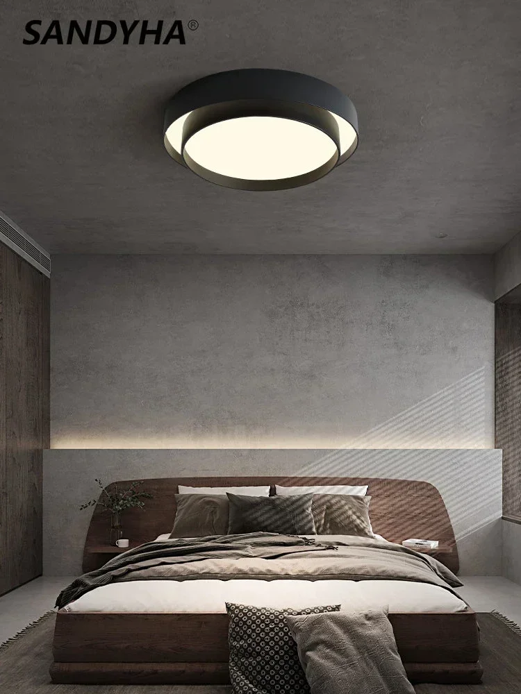 SANDYHA Stylish Modern Minimalist Round LED Ceiling Lamp Energy Efficient Lighting for Bedroom Living Room Home Decor Black