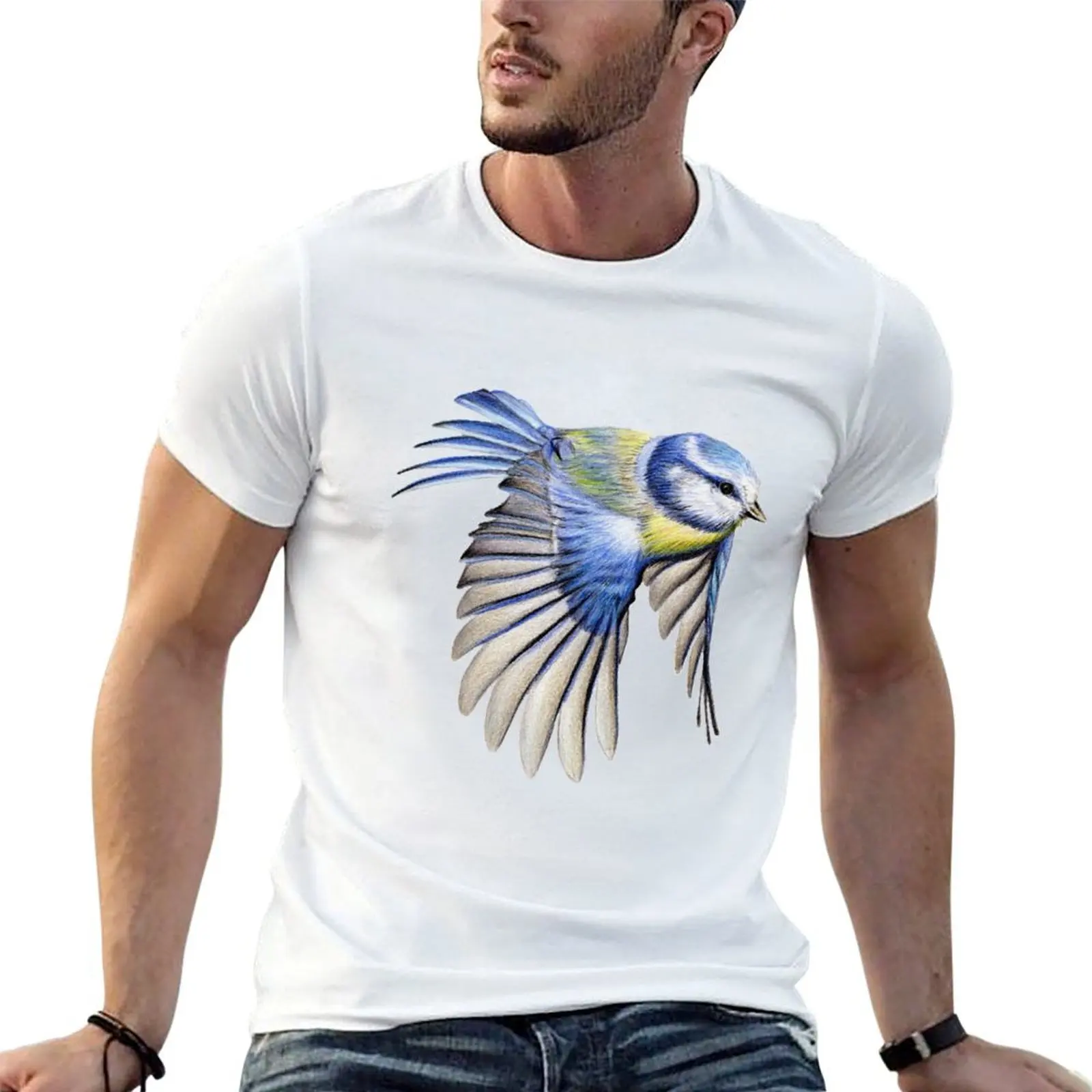 Blue Tit Coloured Pencil Drawing (pink) T-Shirt anime stuff sublime mens tall t shirts