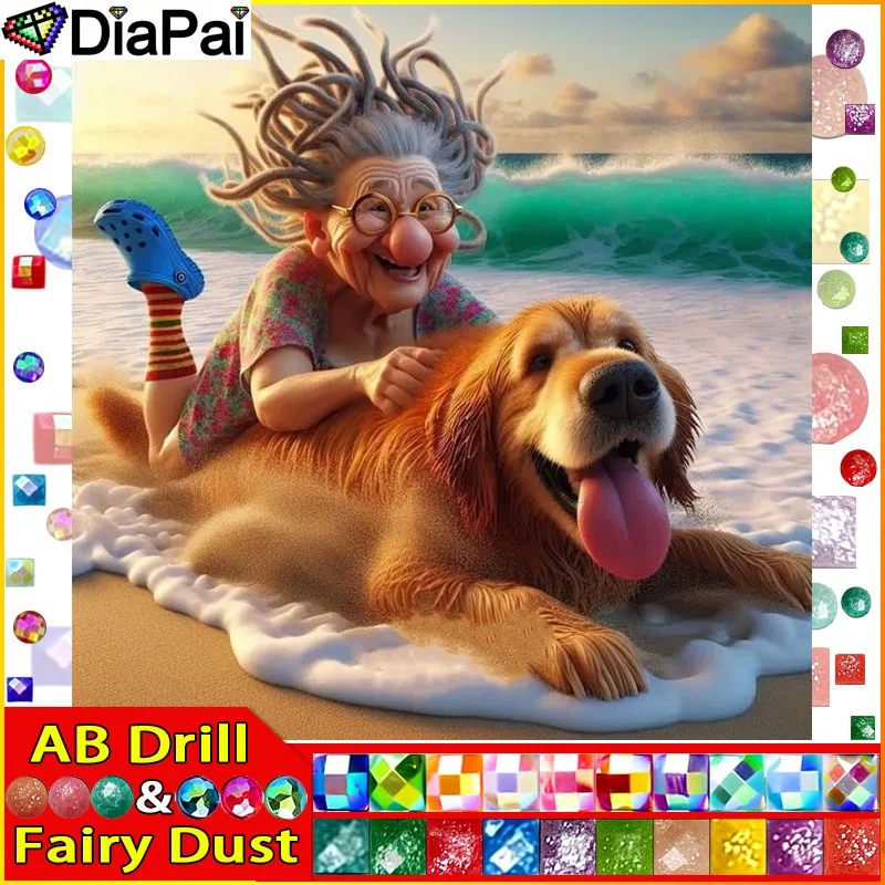 

DIAPAI Fairy Dust AB 5D Алмазная вышивка "Granny Dog" Полная круглая/квадратная алмазная живопись «сделай сам», вышивка крестиком, домашний декор